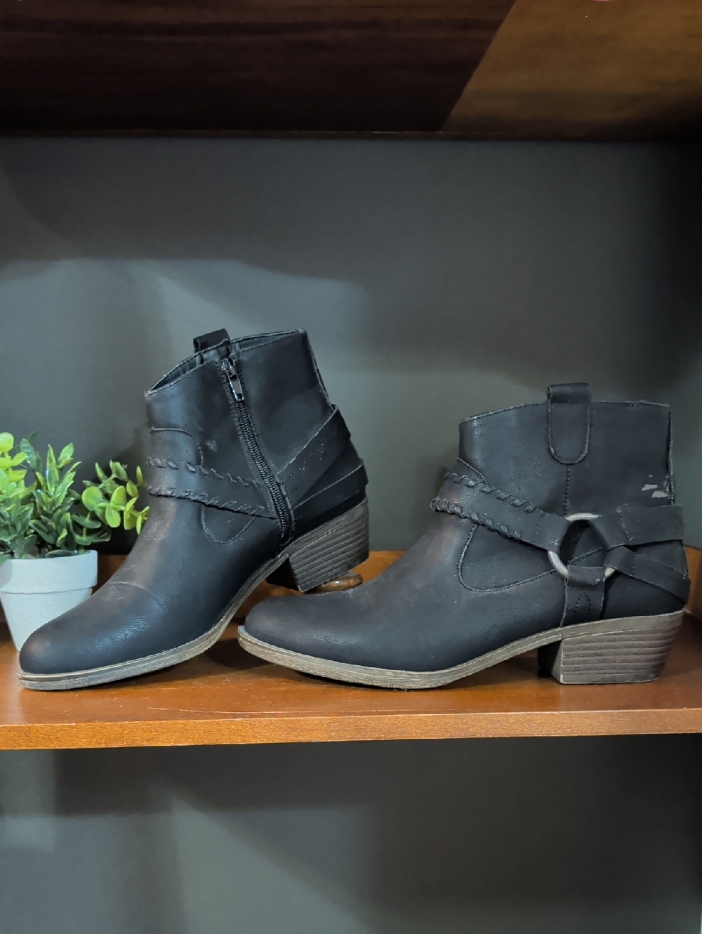 XOXO Gillian Black Ankle Boots with Buckle Detail